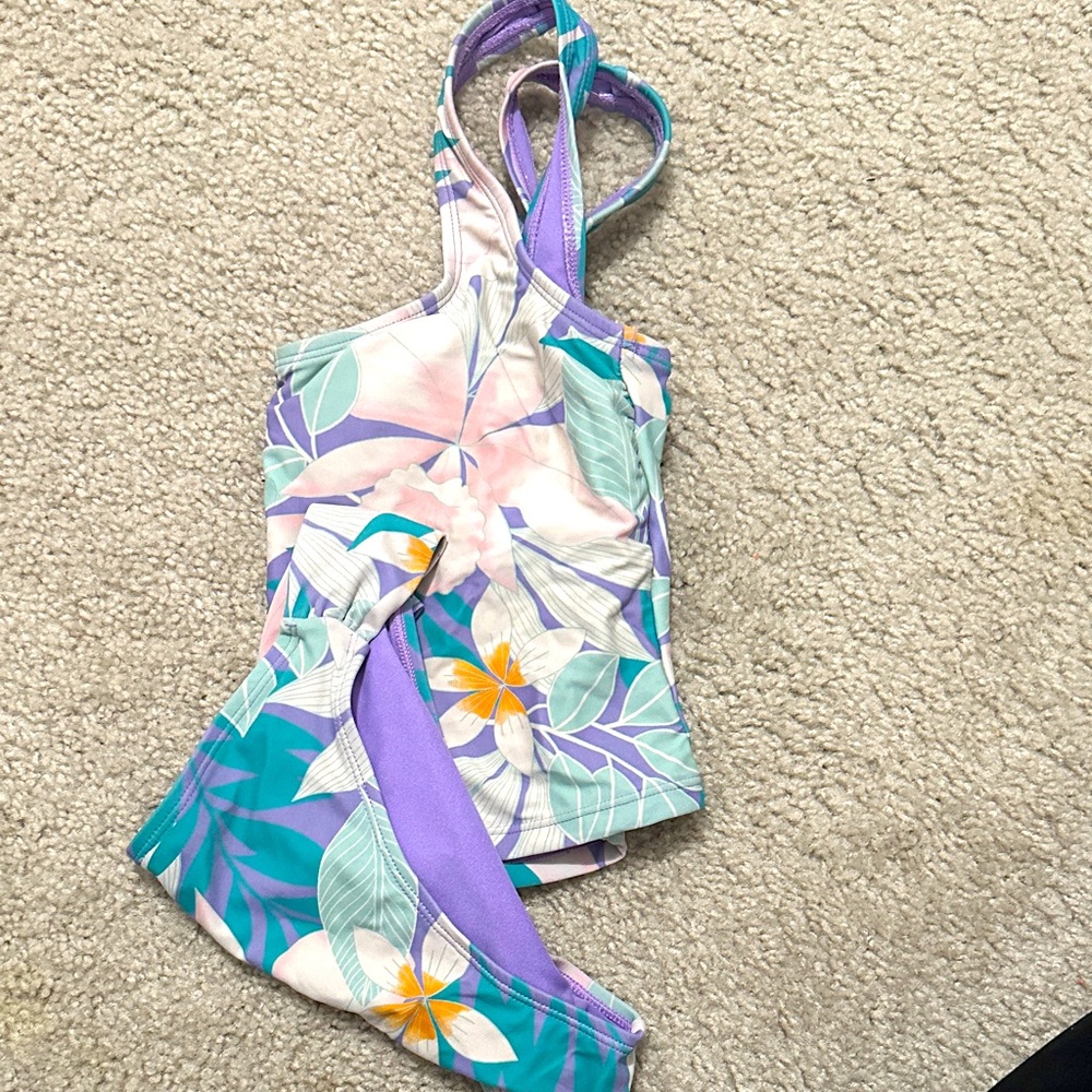 Floral Print Bikini Set - Purple and Green